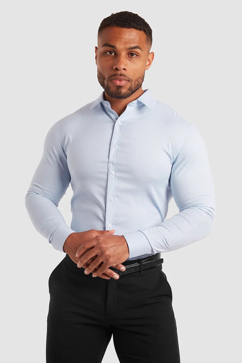 Luxe Business Shirt in Textured Dobby Blue