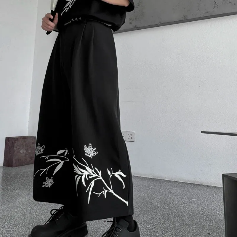 Male Straight Pants Chinese Style Elastic Waist Loose Trendy Men's Casual Trousers Dark Wear Men Clothing 9C5548