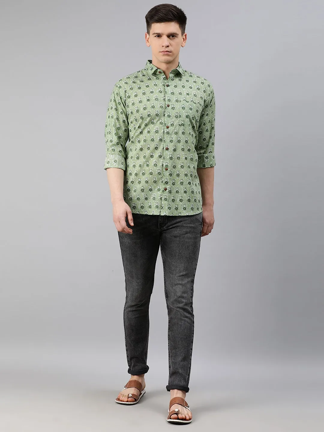 Men's Green Cotton Full Sleeves Shirts For Men - Taantav