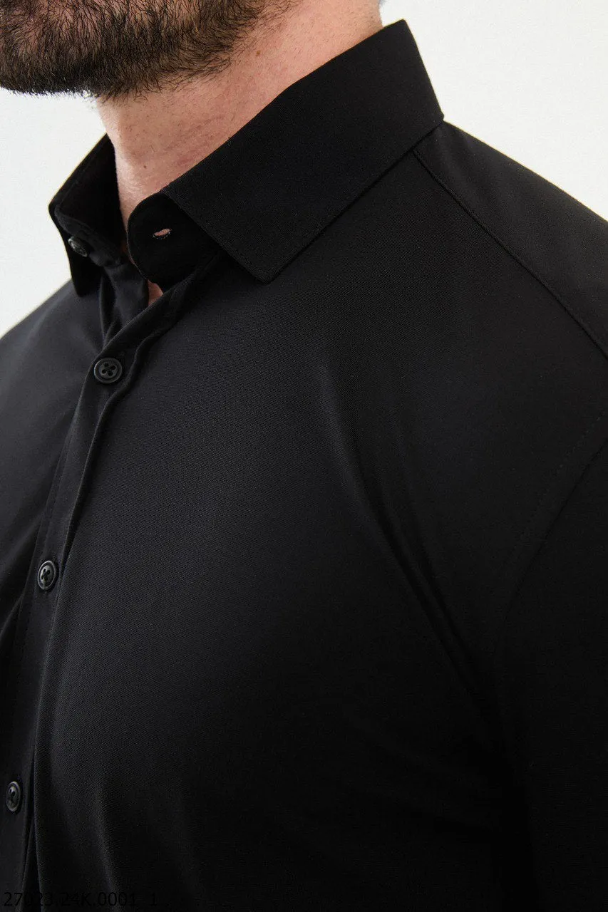 Men's Slim Fit Black Long-Sleeve Shirt.