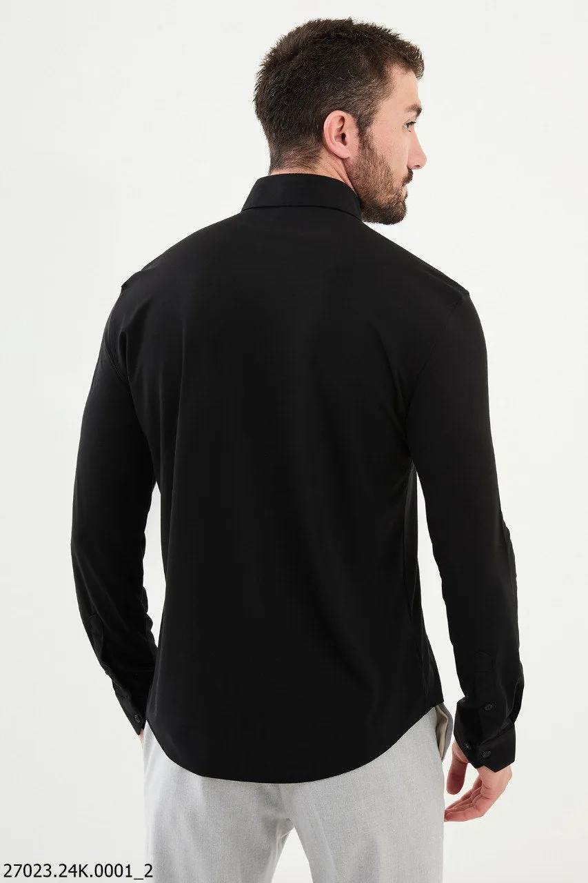 Men's Slim Fit Black Long-Sleeve Shirt.