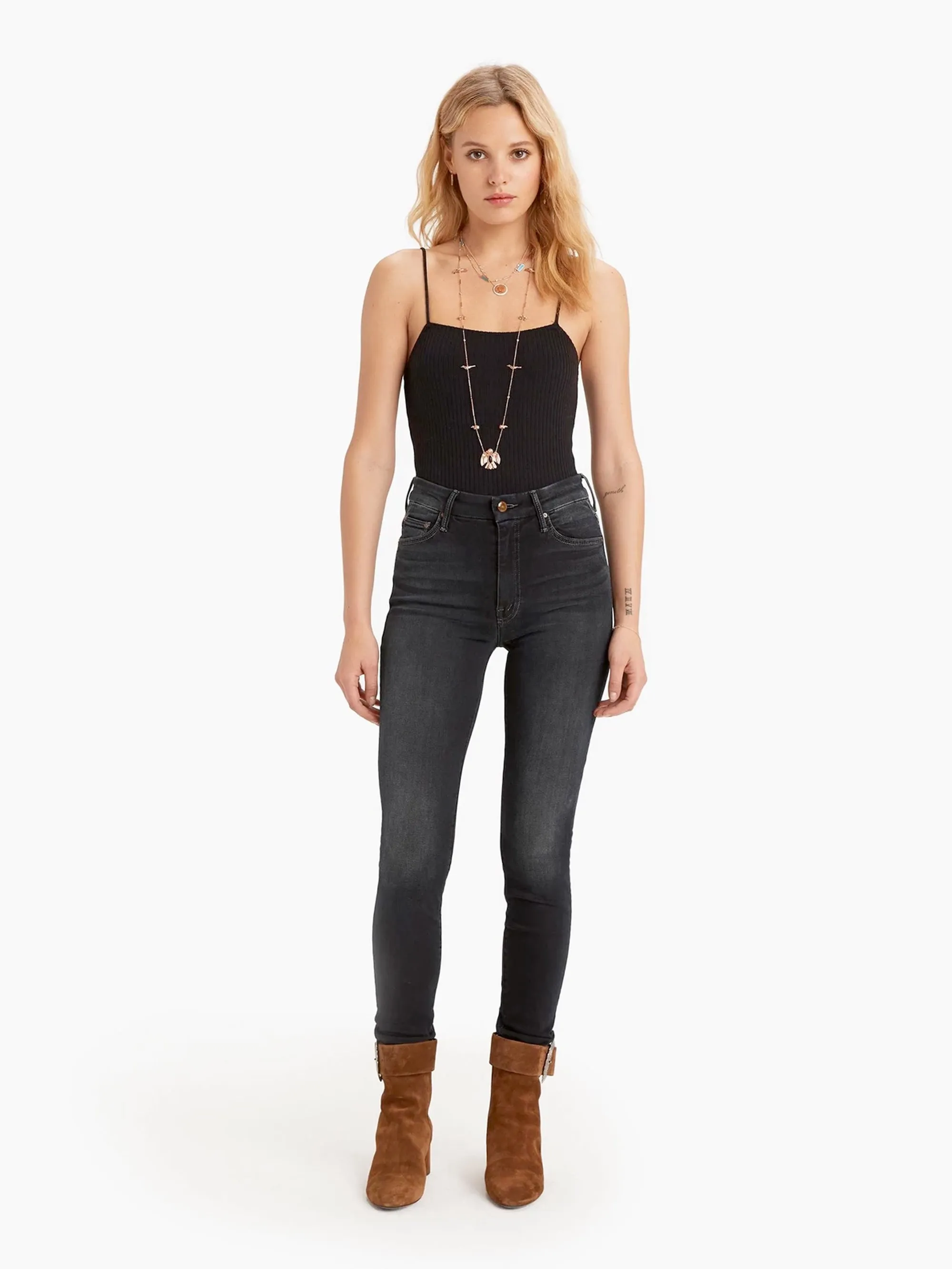 Mother Denim - High Waisted Looker Skinny Jeans in Coffee, Tea, or Me?