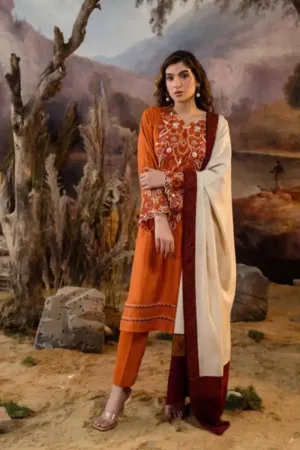 Natasha Kamal - Russet - orange - Silk Karandi - 3 Piece