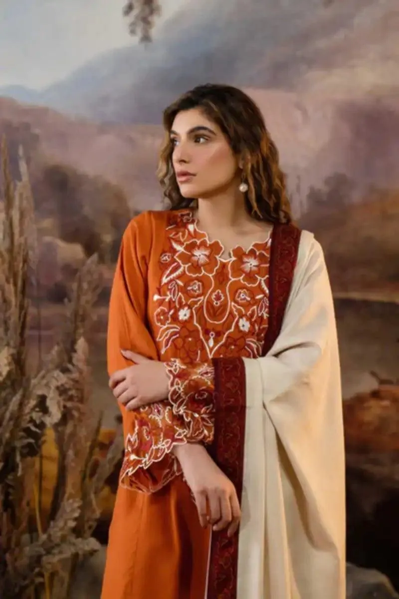 Natasha Kamal - Russet - orange - Silk Karandi - 3 Piece