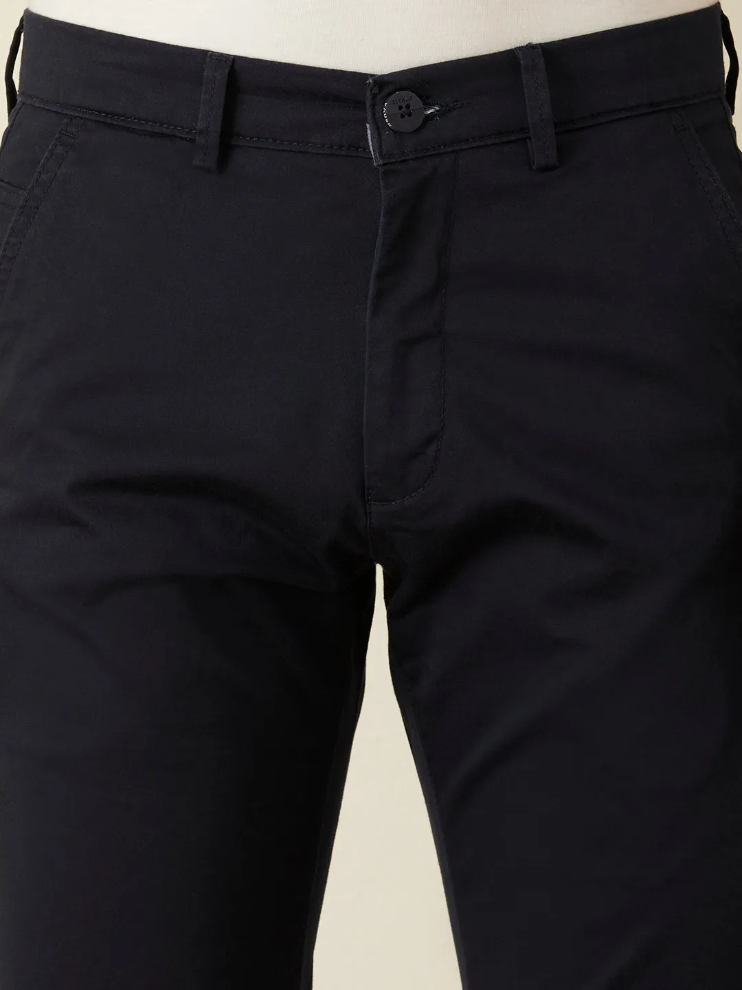 Navy Blue Plain Slim Fit Trousers