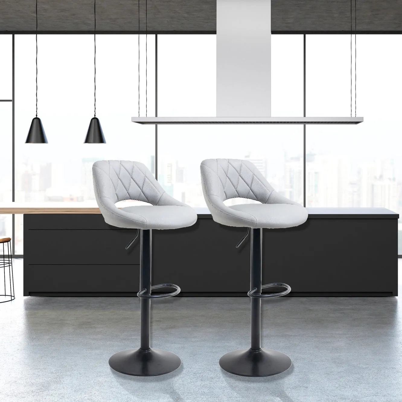 Neo Grey Faux Leather Bar Stools