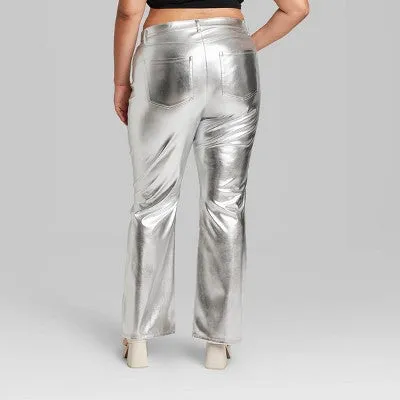 New - Wild Fable Women's High Rise Flare Casual Metallic Faux Leather Pants