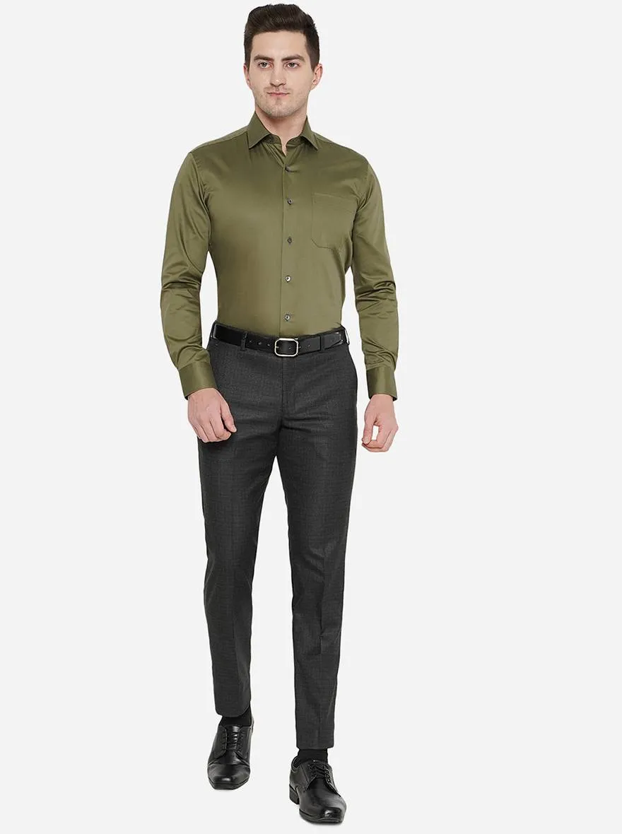 Olive Green Solid Slim Fit Formal Shirt | Metal