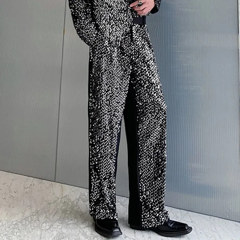 Patchwork Men's Suit Pants Personality Sequin Contrast Color Design Male Wide Leg Straight Trousers Chic 9C4551