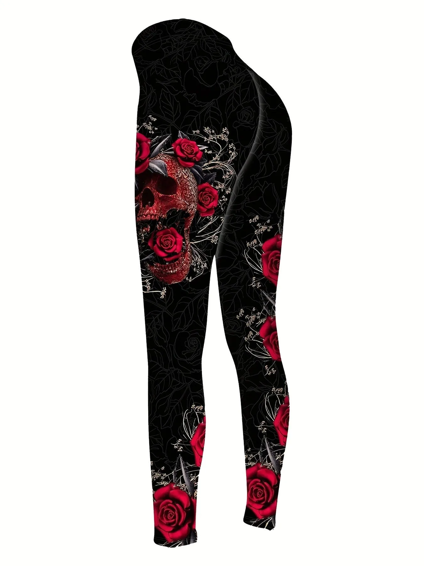 Plus Size Skull & Floral Print Two-Piece Set - Crew Neck Racerback Tank Top & Slim Pants Ensemble for Bold Women's Style