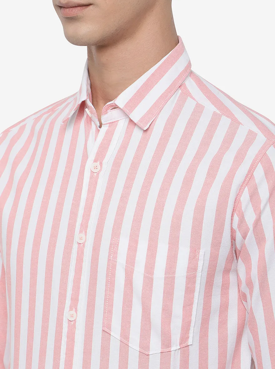 Red & White Striped Slim Fit Semi Casual Shirt | Greenfibre