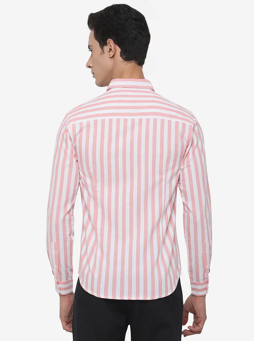 Red & White Striped Slim Fit Semi Casual Shirt | Greenfibre