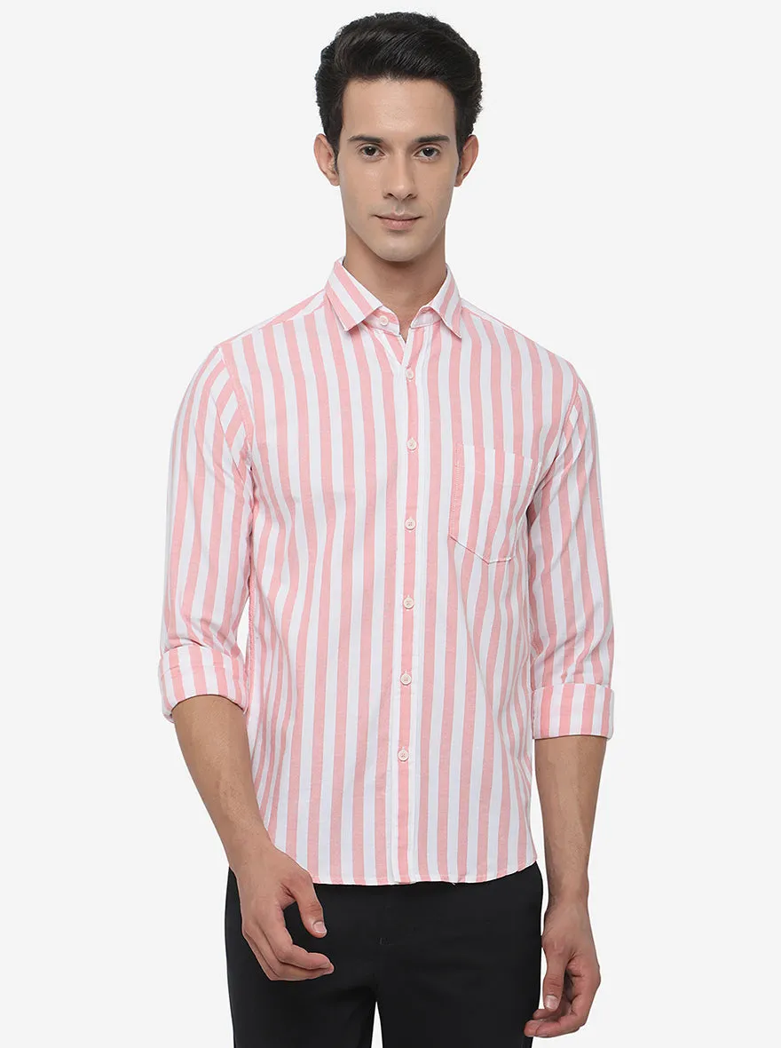 Red & White Striped Slim Fit Semi Casual Shirt | Greenfibre