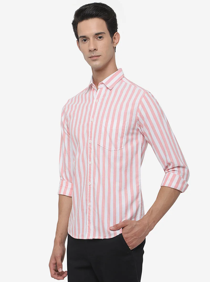 Red & White Striped Slim Fit Semi Casual Shirt | Greenfibre