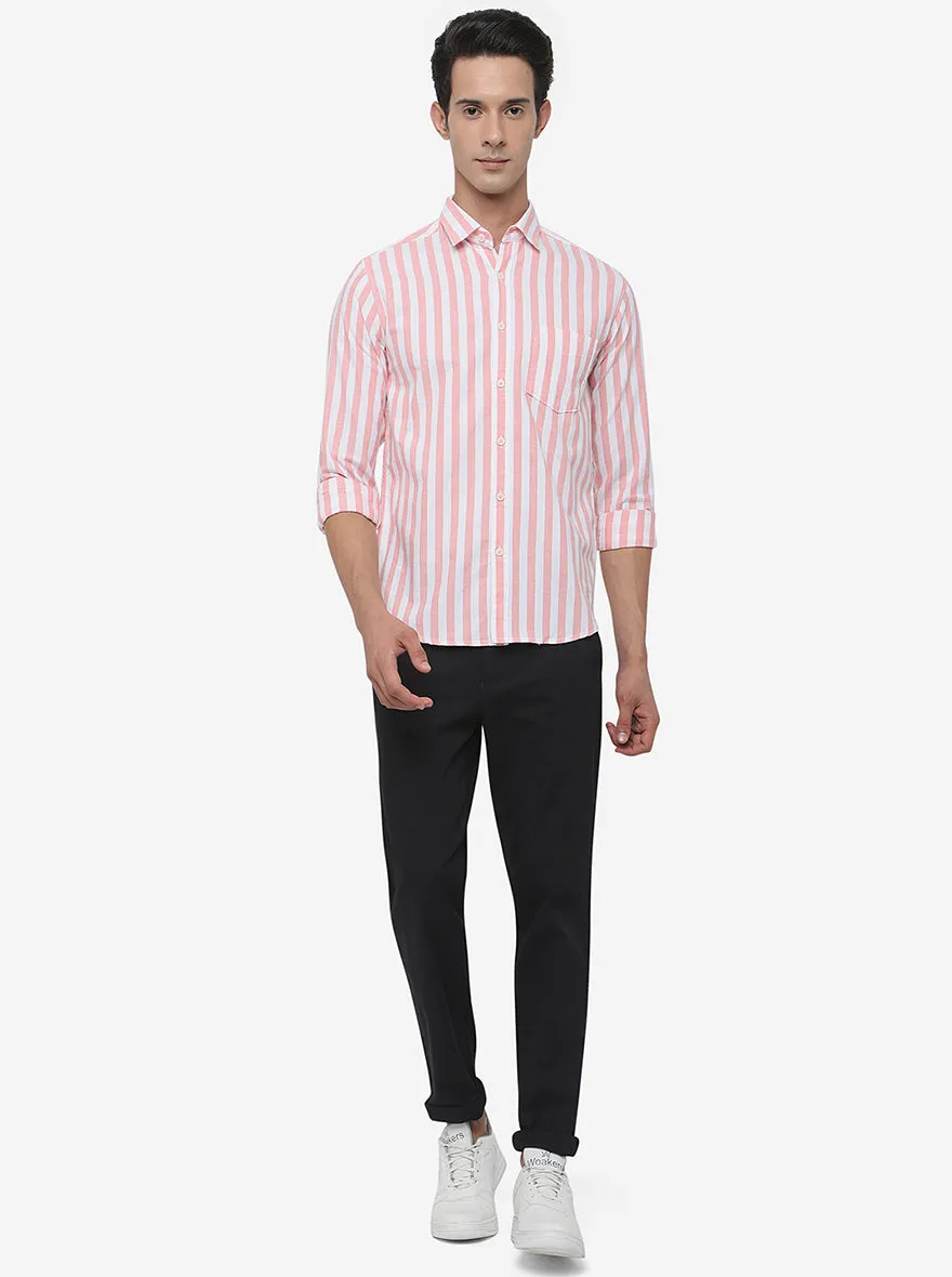 Red & White Striped Slim Fit Semi Casual Shirt | Greenfibre