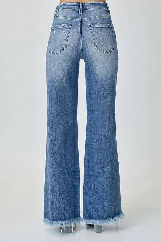 Risen Mid-Rise Button Down Wide Leg Jeans