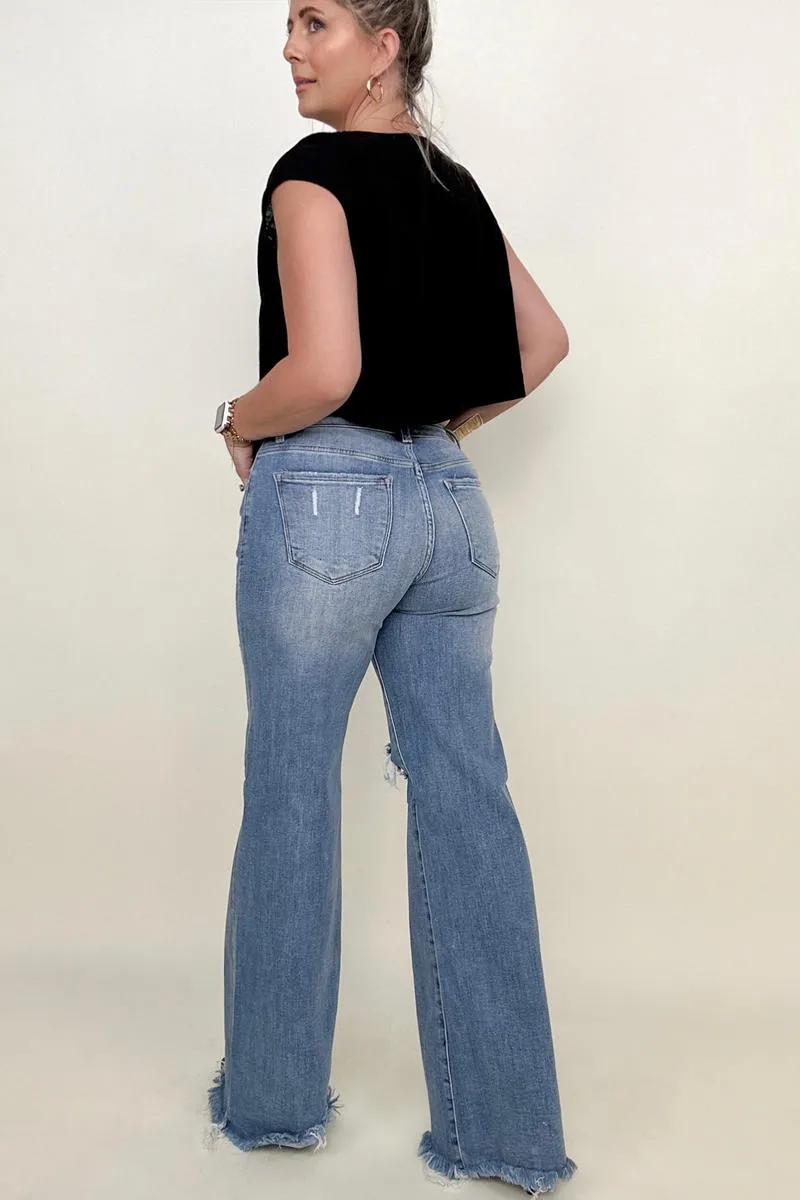 Risen Mid-Rise Button Down Wide Leg Jeans