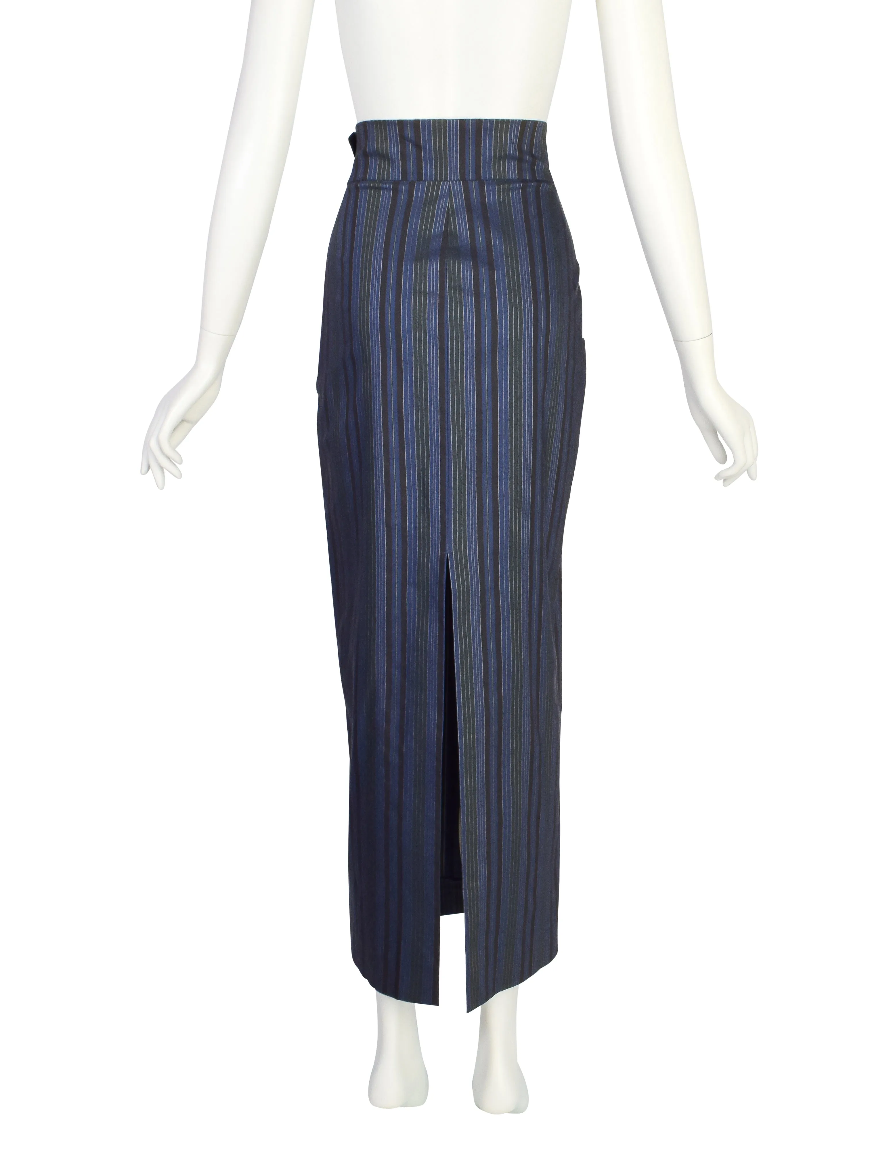 Romeo Gigli Vintage G Gigli 1990s Blue Metallic Stripe Wiggle Skirt