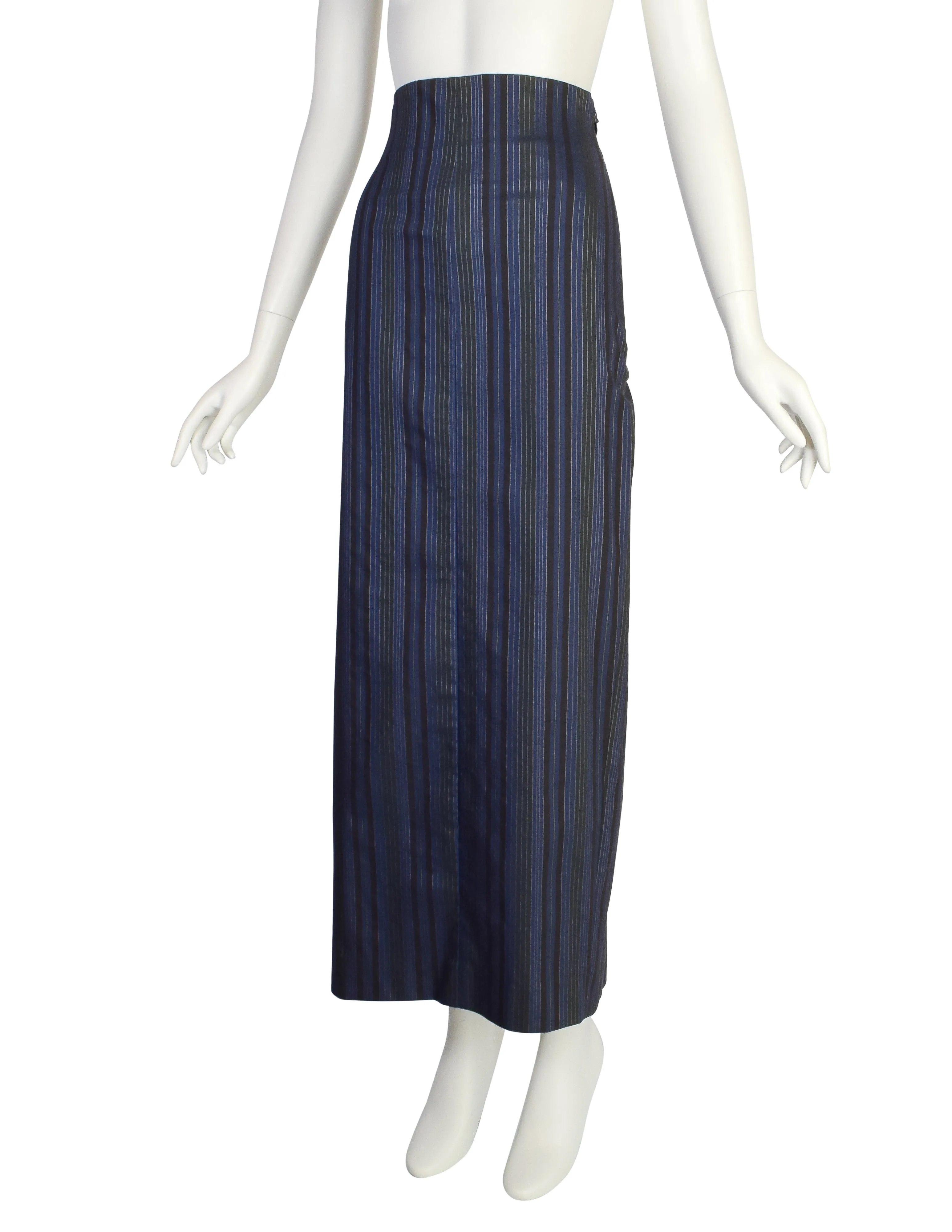 Romeo Gigli Vintage G Gigli 1990s Blue Metallic Stripe Wiggle Skirt