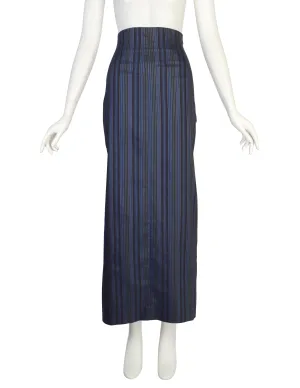 Romeo Gigli Vintage G Gigli 1990s Blue Metallic Stripe Wiggle Skirt