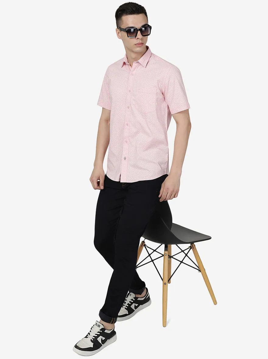 Rose Pink Printed Slim Fit Semi Casual Shirt | JadeBlue