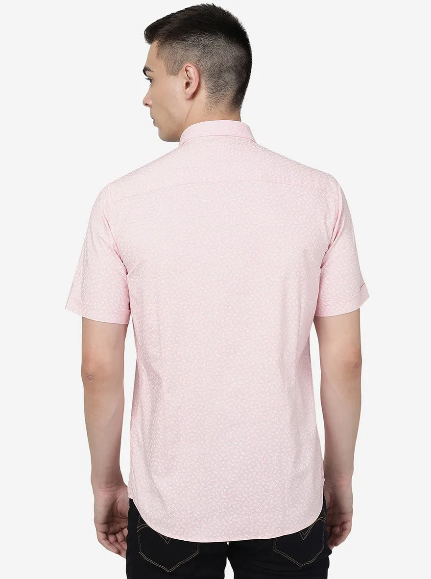 Rose Pink Printed Slim Fit Semi Casual Shirt | JadeBlue