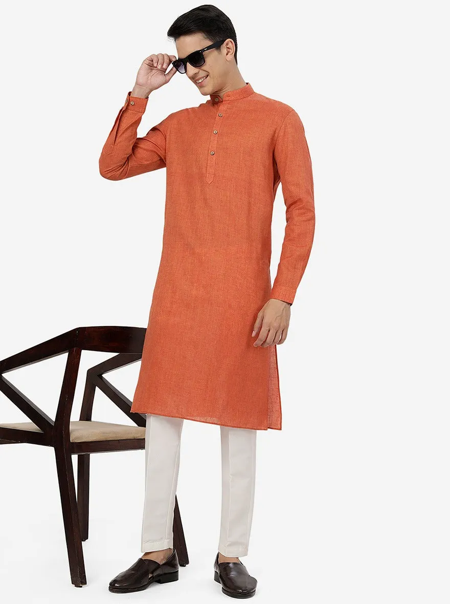 Rust Orange Solid Regular Fit Modi Kurta | JadeBlue