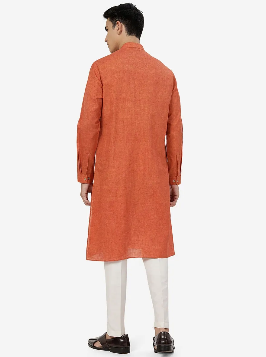 Rust Orange Solid Regular Fit Modi Kurta | JadeBlue