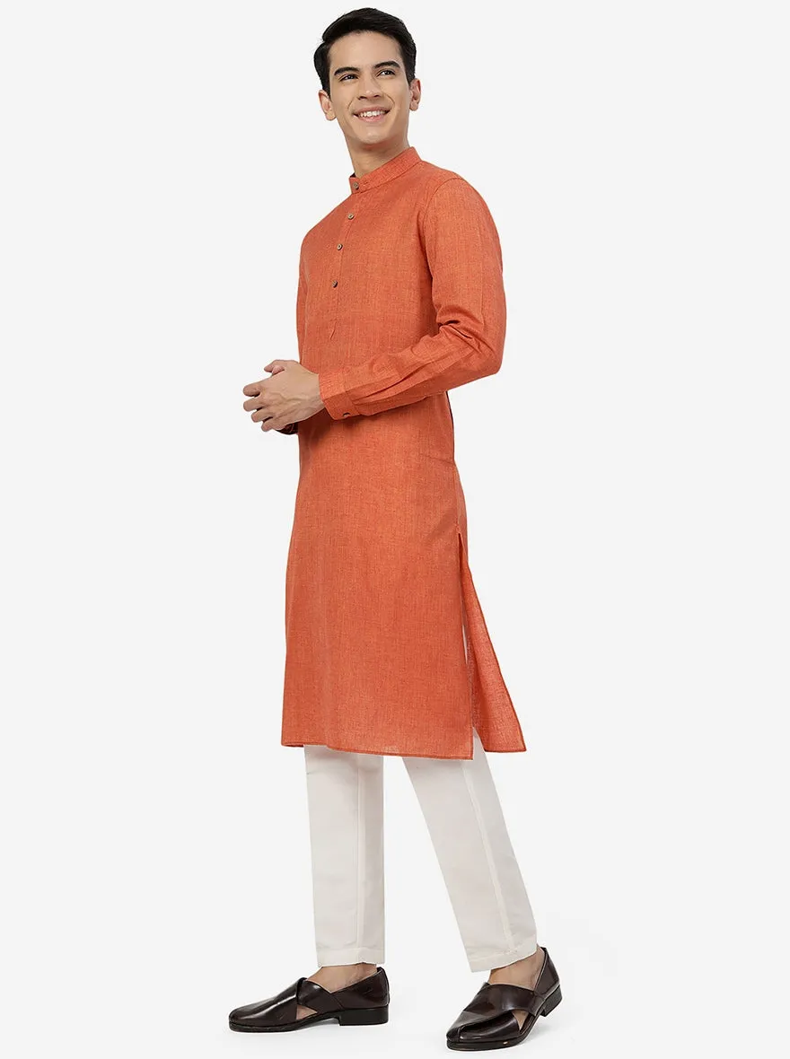 Rust Orange Solid Regular Fit Modi Kurta | JadeBlue