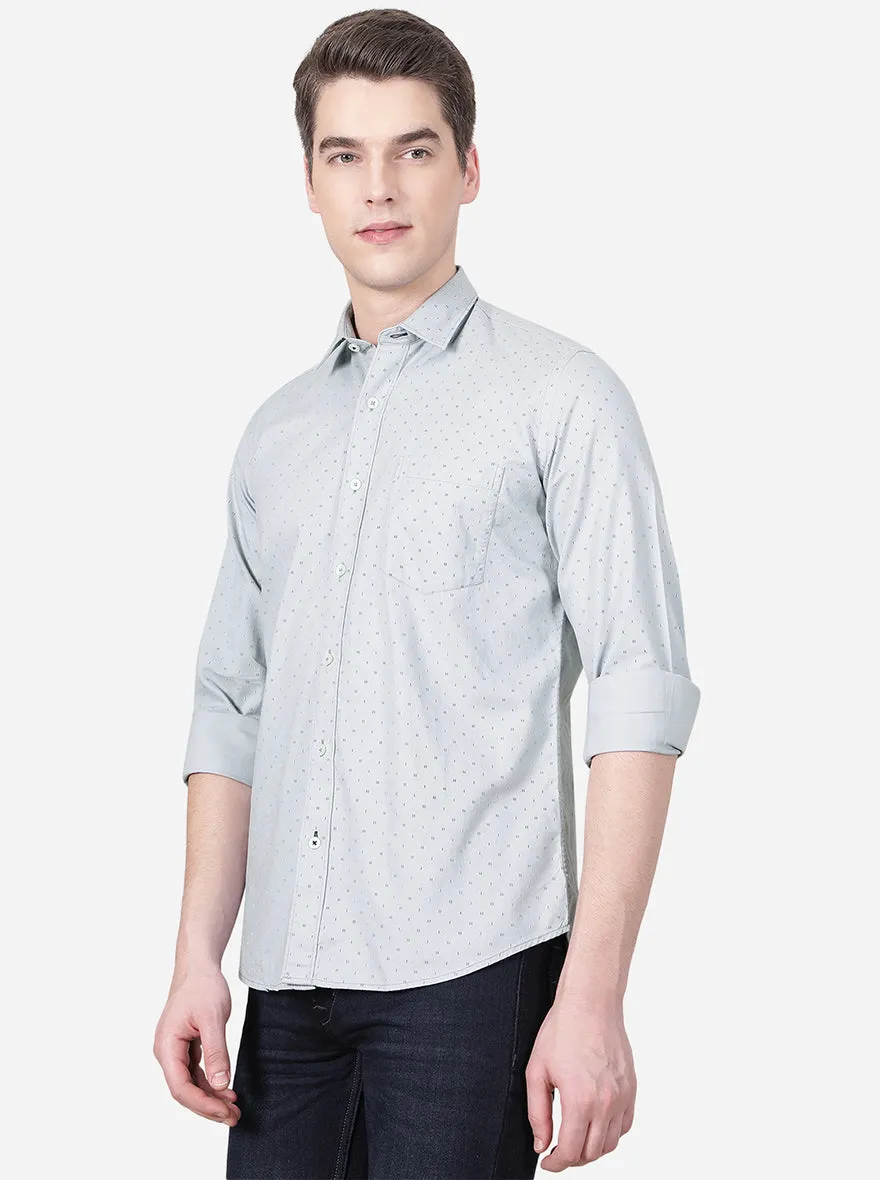 Shadow Blue Printed Slim Fit Casual Shirt | JadeBlue