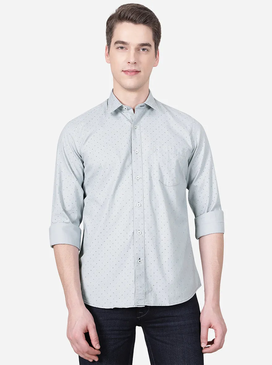 Shadow Blue Printed Slim Fit Casual Shirt | JadeBlue