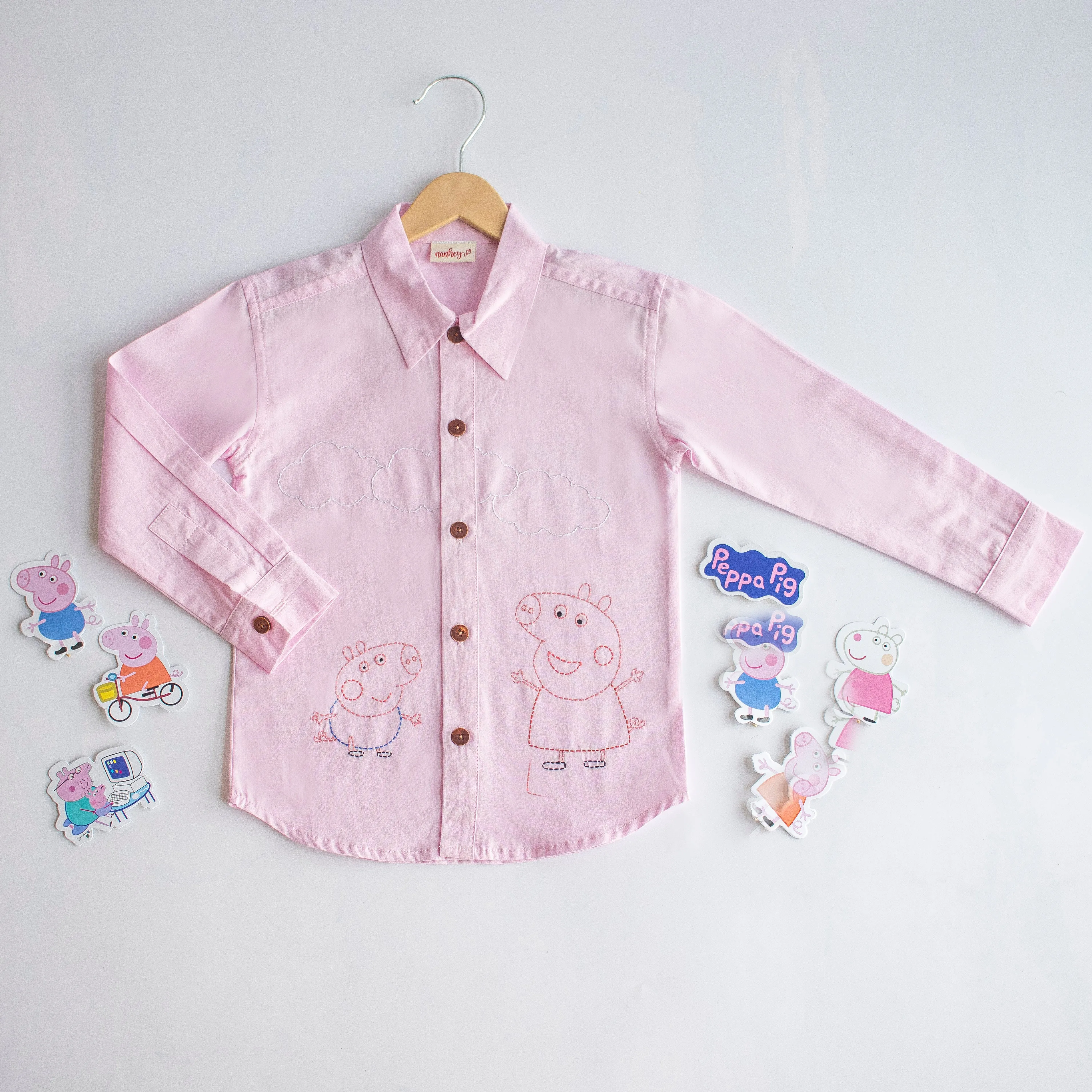 Sibling Pigs Embroidered Unisex Shirt - Light Pink