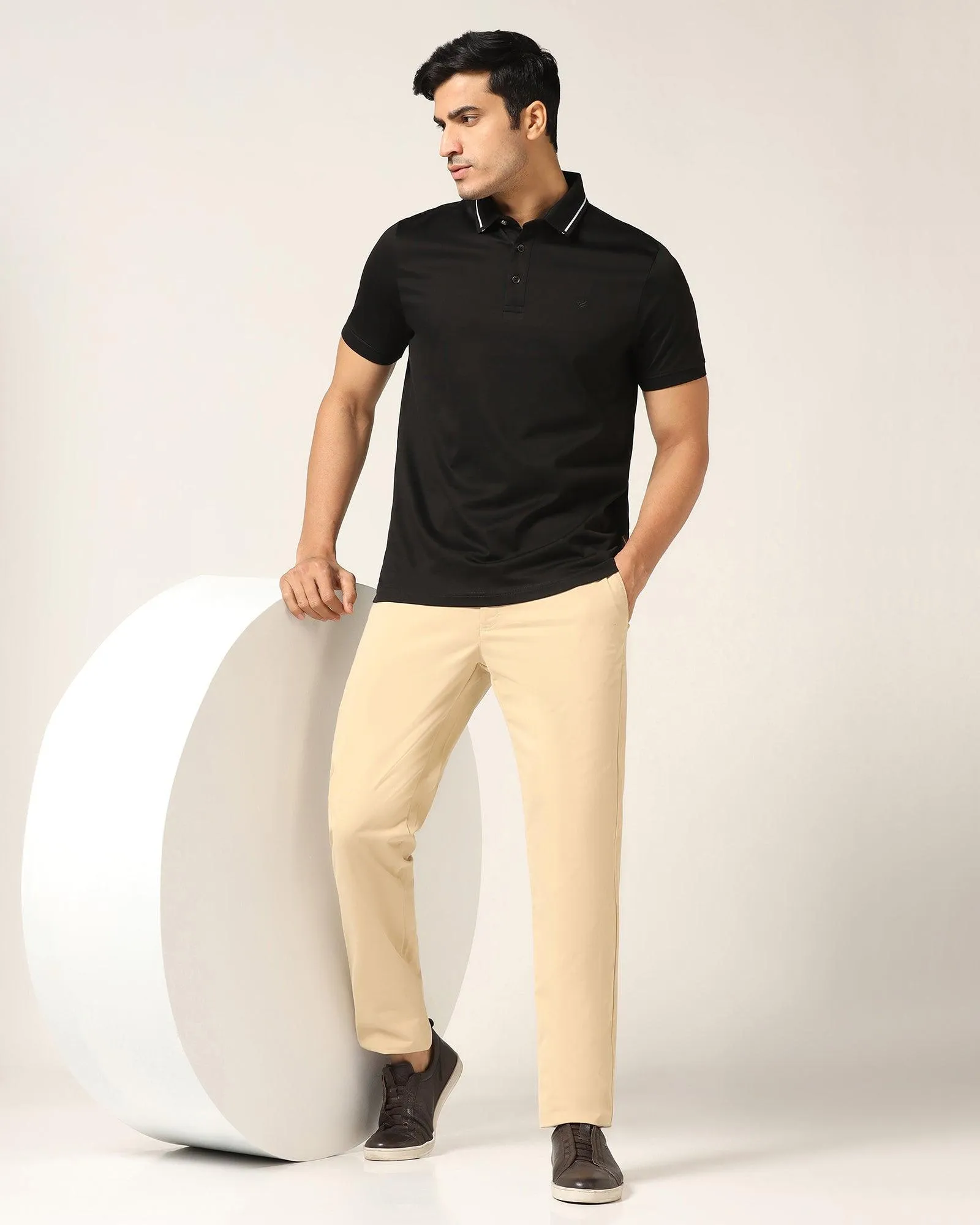 Slim Comfort B-95 Casual Beige Solid Khakis - Mario