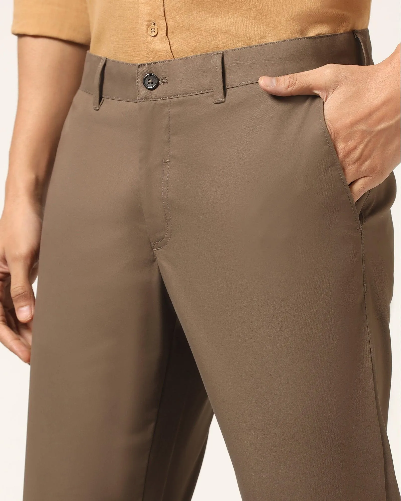 Slim Comfort B-95 Casual Brown Solid Khakis - Mario