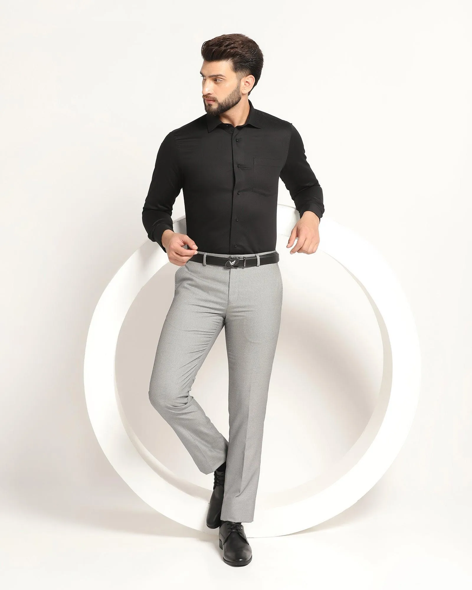 Slim Comfort B-95 Formal Grey Textured Trouser - Hoop