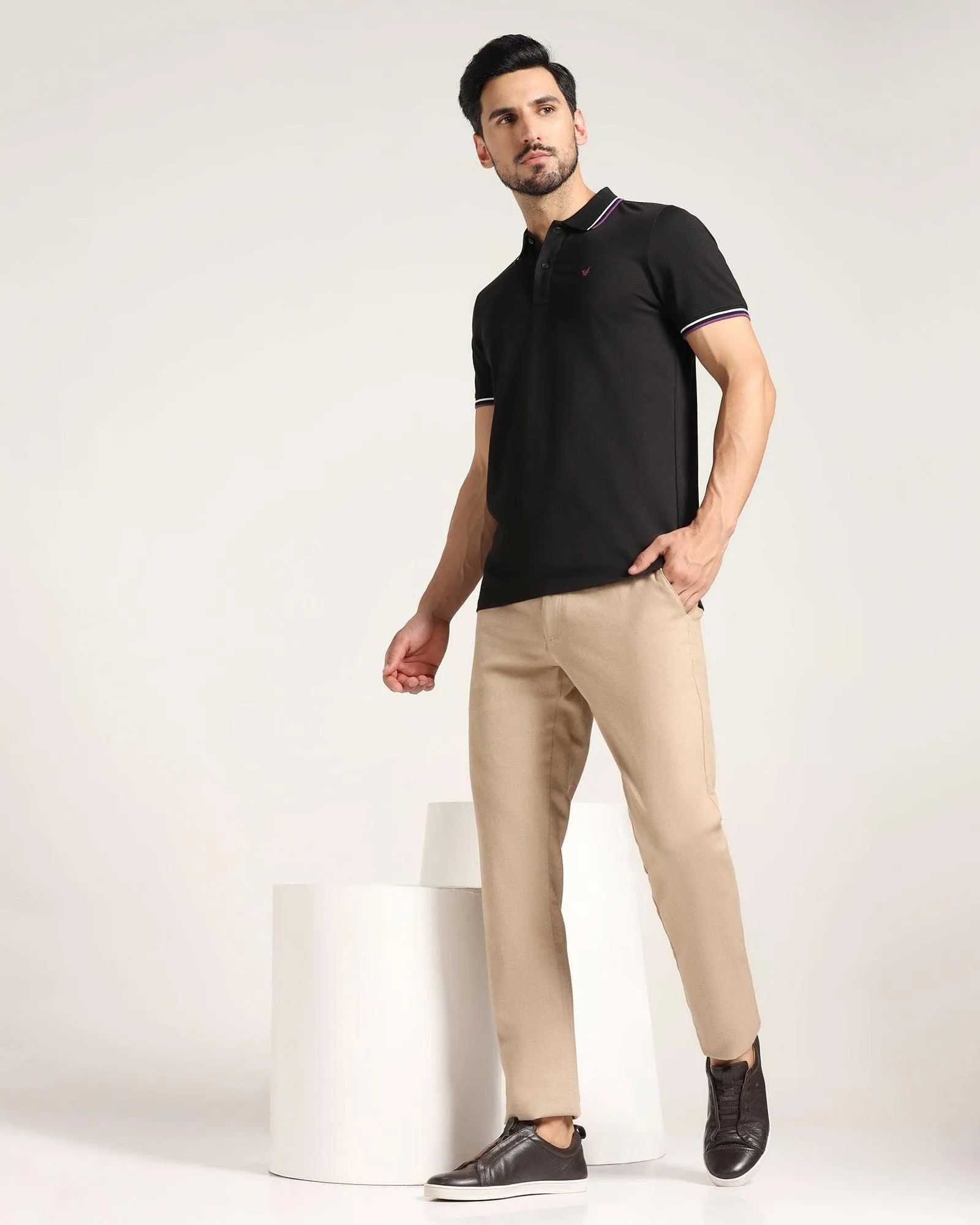 Slim Fit B-91 Casual Beige Textured Khakis - Canopi