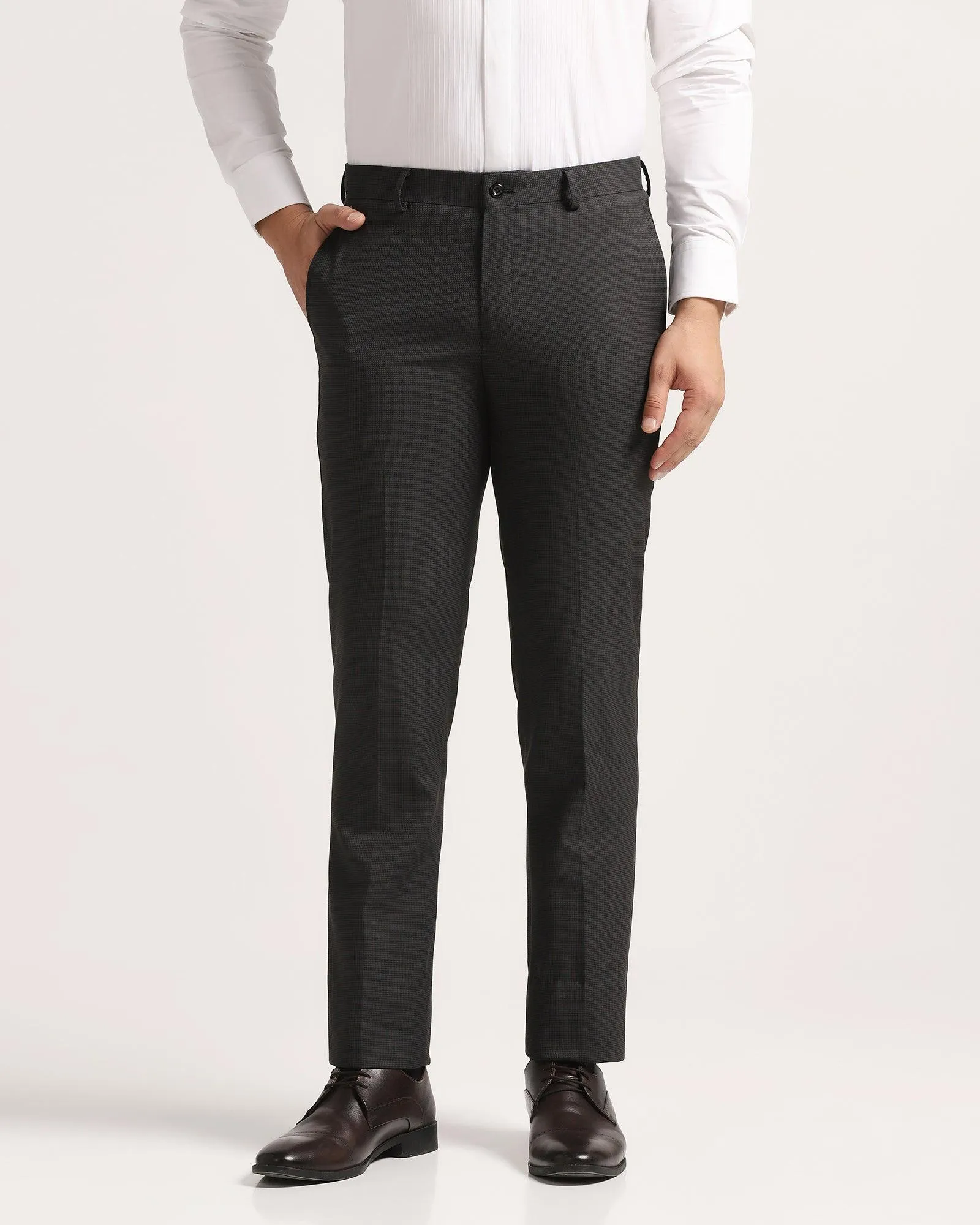 Slim fit B-91 Formal Black Textured Trouser - Texa