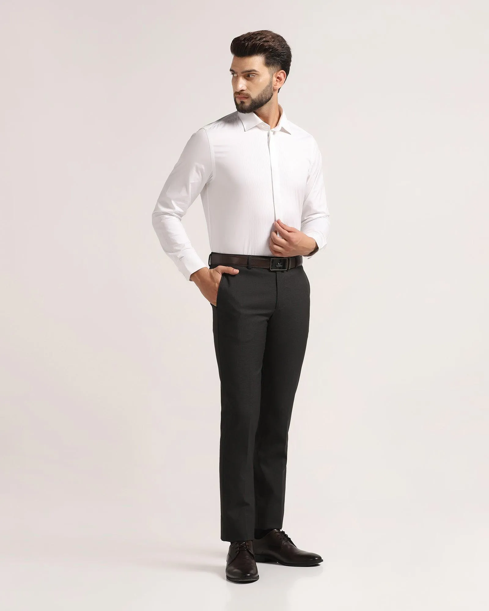 Slim fit B-91 Formal Black Textured Trouser - Texa