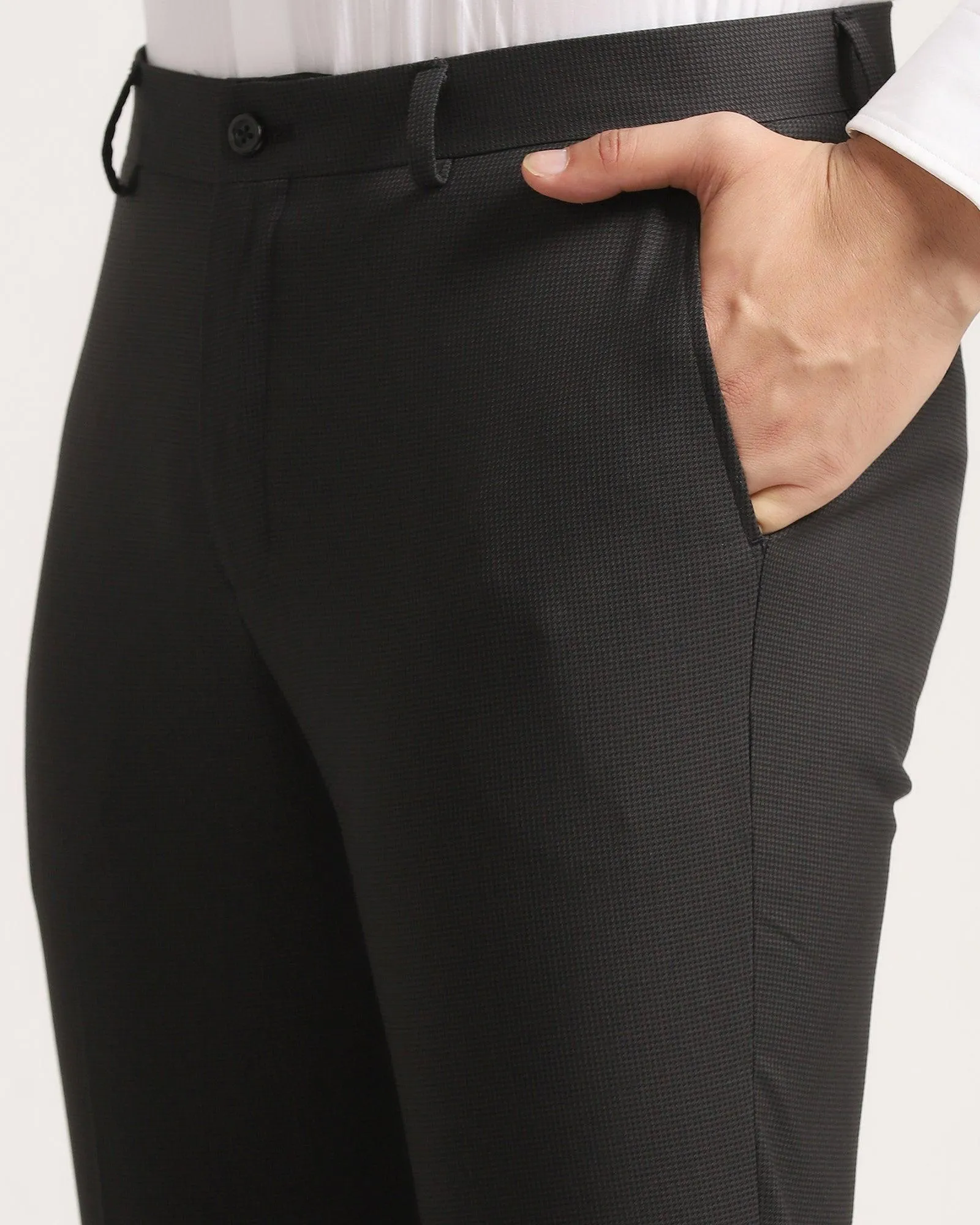 Slim fit B-91 Formal Black Textured Trouser - Texa