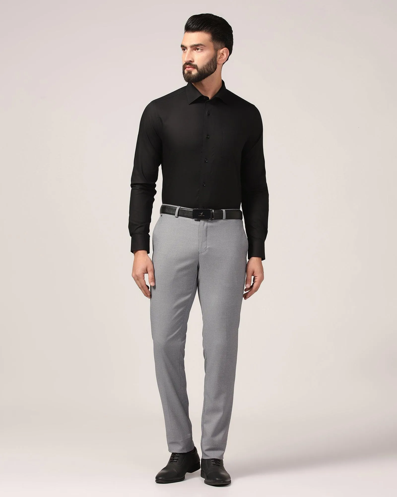 Slim Fit B-91 Formal Grey Textured Trouser - Finess