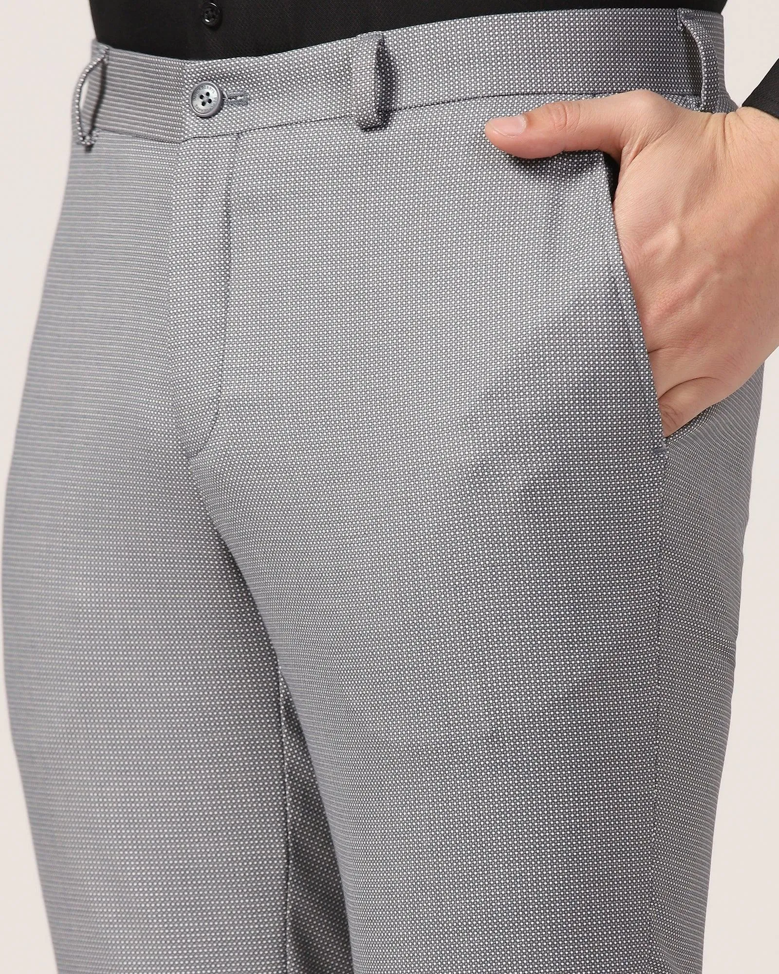 Slim Fit B-91 Formal Grey Textured Trouser - Finess