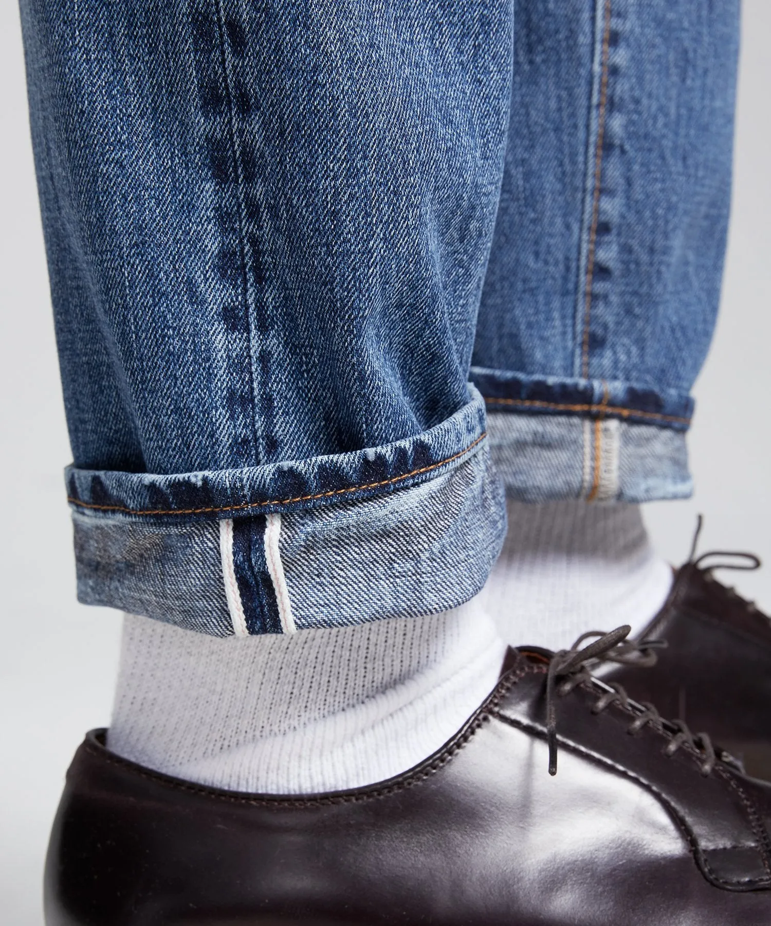 Slim Fit Selvedge Destroyed and Repaired Denim Jean