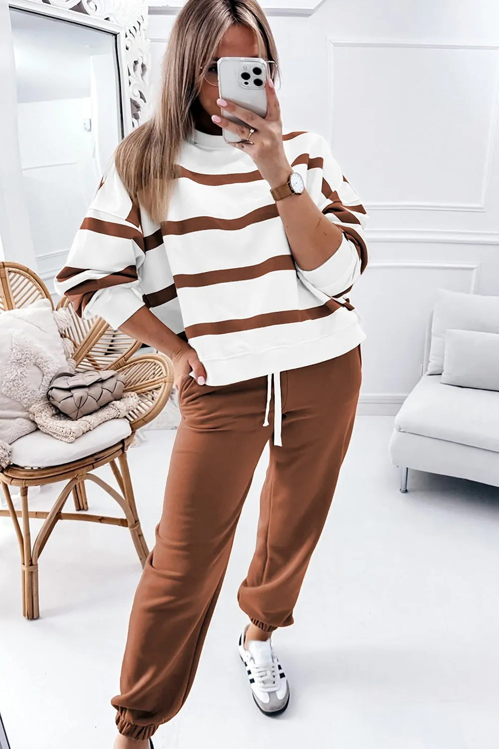 Striped Casual Resort Wear Top and Pants Set