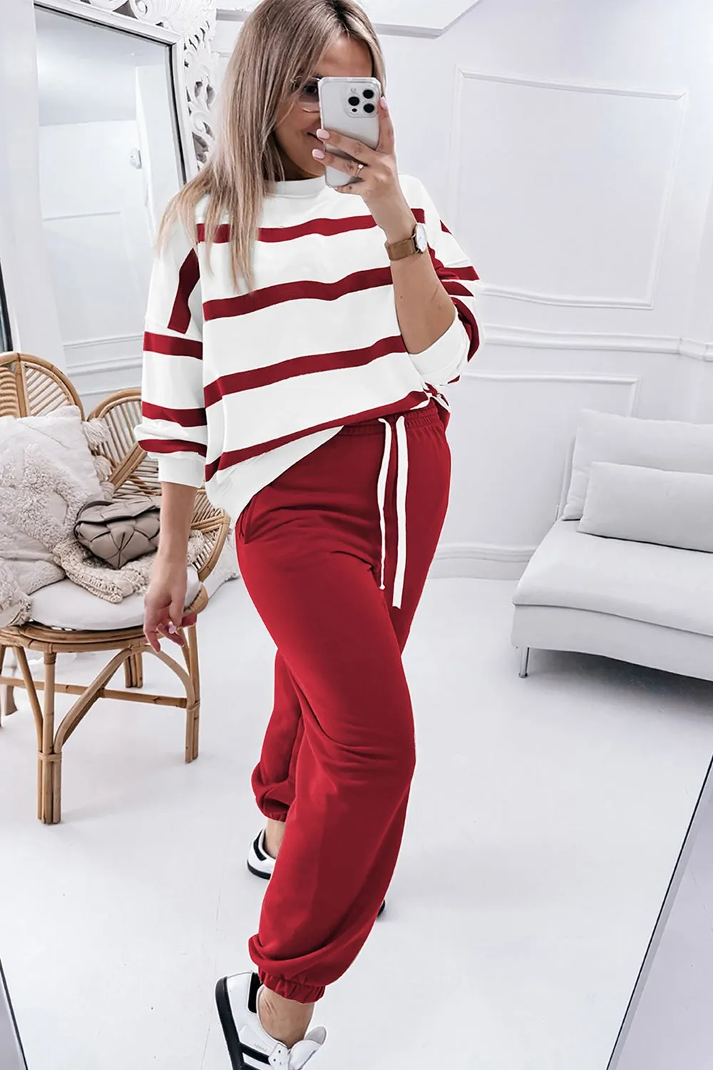 Striped Casual Resort Wear Top and Pants Set