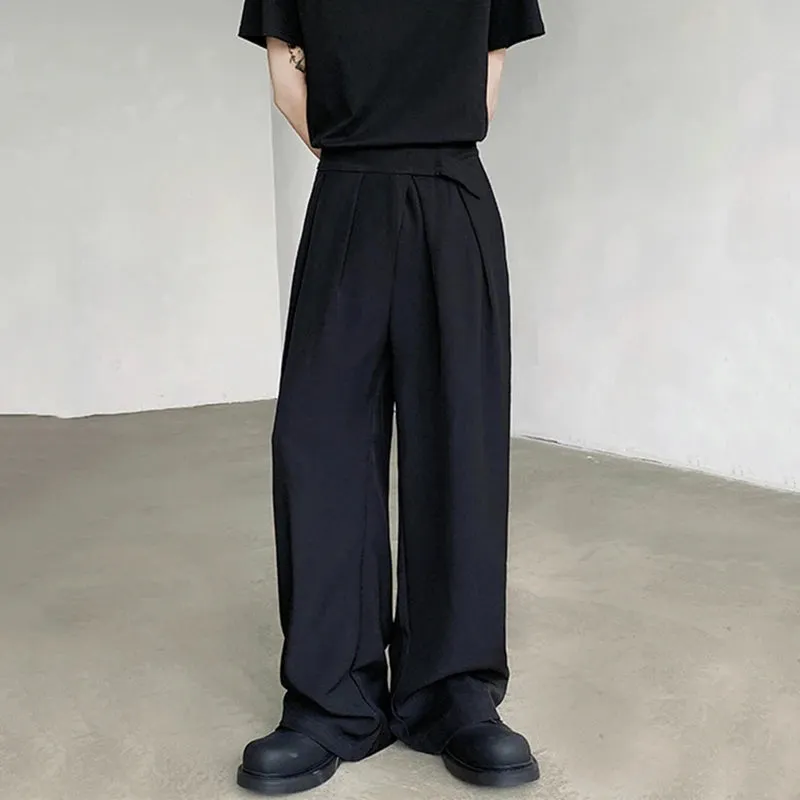 Summer Male Suit Pants Droop Solid Color Casual Straight Bottom Wide Leg Men's Loose Trousers Stylish 9C6434