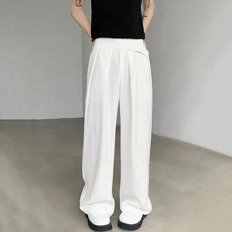 Summer Male Suit Pants Droop Solid Color Casual Straight Bottom Wide Leg Men's Loose Trousers Stylish 9C6434