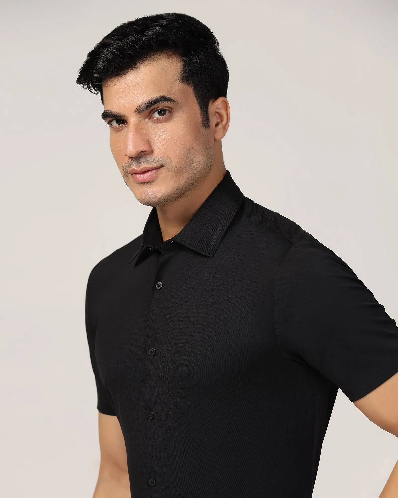 TechPro Formal Half Sleeve Black Solid Shirt - Alfie