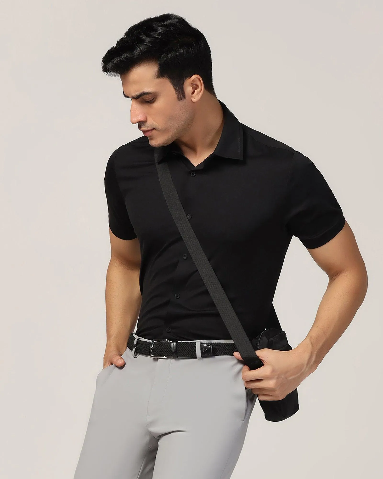 TechPro Formal Half Sleeve Black Solid Shirt - Alfie