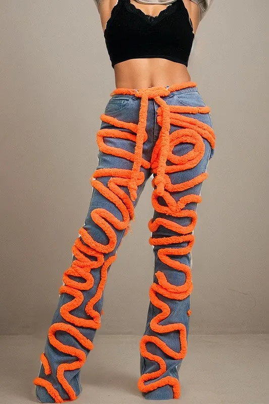 TEEK - Orange Spiral Denim Dynamism Jeans