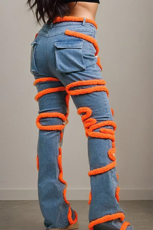 TEEK - Orange Spiral Denim Dynamism Jeans